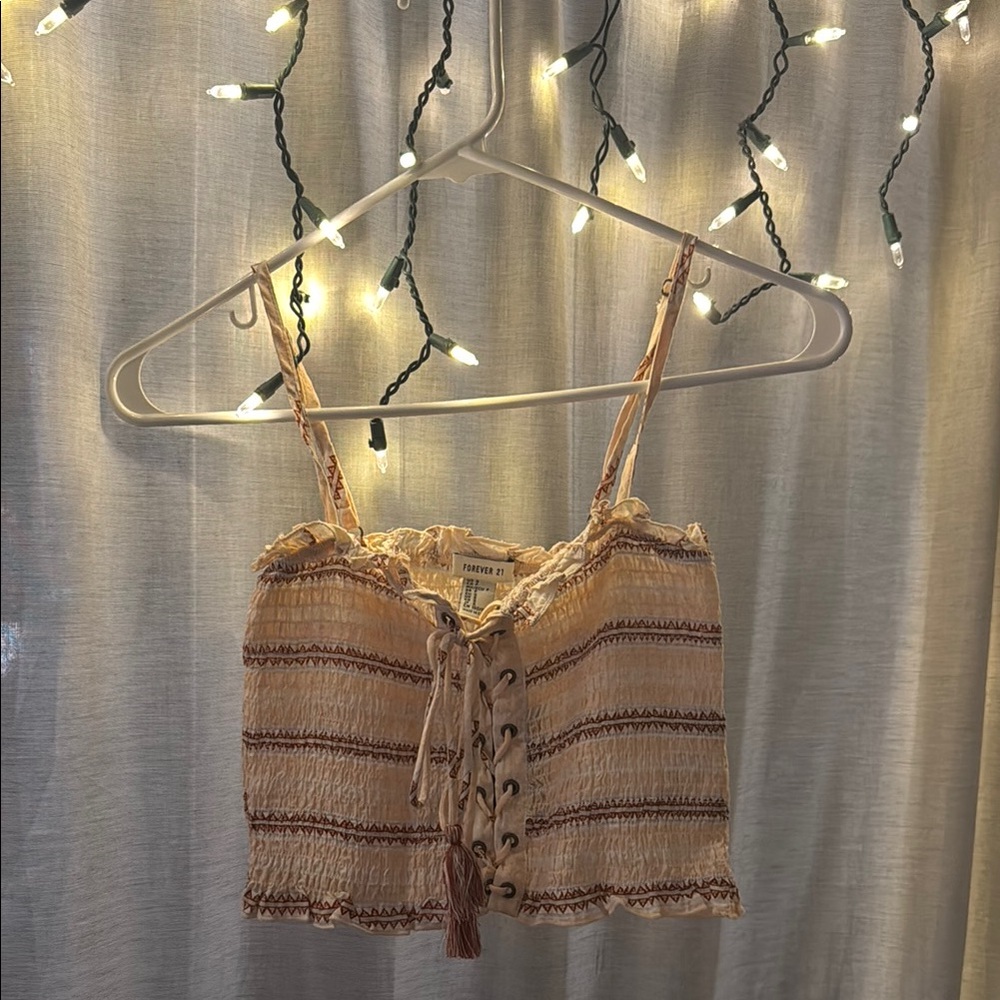 Striped Lace-Up Crop Top